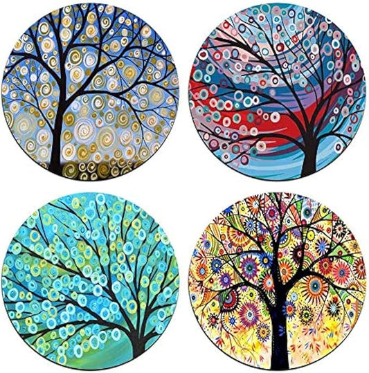 Color Tree of Life Round Coaster Set - Made of Recycled Rubber - Set of 4