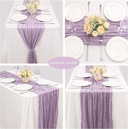 12 Pack 10Ft Cheesecloth Table Runner 35x120 Inch Boho Gauze Table Runner Cheese Cloth Long Table Runner Romantic Table Runner for Wedding Bridal Shower Birthday Party Table Decor (Light Purple)