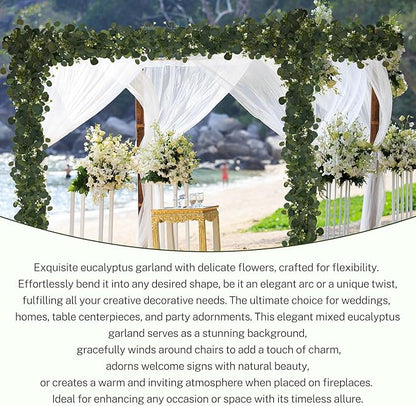 4Pcs Eucalyptus Garland, 6FT Green Flower Garland Decor, Artificial Faux Eucalyptus Leaves Greenery Vines for Table Runner Wedding Bedroom Mantle Centerpieces Backdrop Decorations