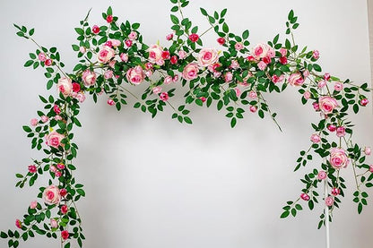 6FT Bendable Flower Garland, Artificial Rose Vine Hanging Floral Garland Decoration for Weding Home Room Wall Decor (Pink, 2pcs)