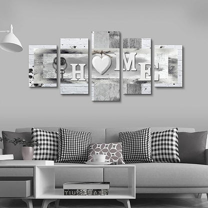 LUDUHU Love Sanctuary Canvas Print Wall Art - 5 Pieces Sweet Home Sign Wall Art,white Home Sweet Heart Painting,modern Family Wall Decor (F,Oversize 80x40inch)