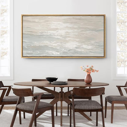 SIGNFORD Extra Large Framed Canvas Print Wall Art Ocean Waves Minimalist Coastal Seascape Illustrations Modern Art Relax/Calm Warm for Living Room, Bedroom, Office - 60"x30"