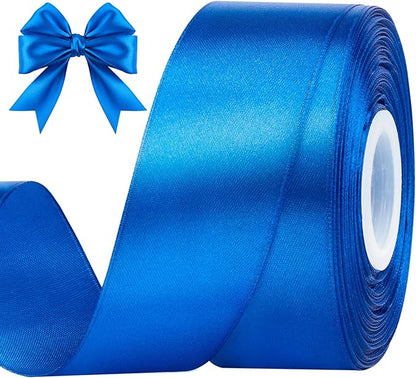 1-1/2 Inches 50 Yards Blue Satin Ribbon, Solid Fabric Ribbon Roll for Flower Bouquets, Gift Wrapping, Wedding, Handmade Crafts