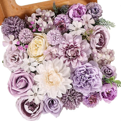 Artificial Flowers Combo Purple Rose Hydrangea Fake Flowers with Stem for DIY Wedding Bouquets Centerpieces Arrangements Bridal Baby Shower Home Decor