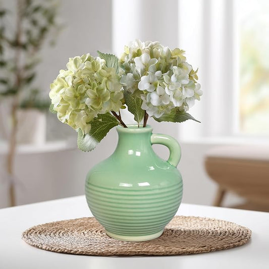 Sunddo Green Ceramic Vase 6 Inch - Small Modern Decorative Vase with 1 Handle for Home Decor, Boho Decor, Room, Bathroom, Living Room, Kitchen, Office