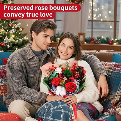 Eslibin Preserved Red Rose Flowers Christmas Gift Bouquet-Fresh Rose Flowers Bouquet for Delivery Prime, Fresh Cut Flowers for Birthday Gift, Gift for Her:Mother's Valentine's Day