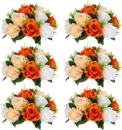 Sziqiqi Orange Fake Flowers for Fall Decoration Kissing Flower Balls for Wedding Centerpieces Tables Flower Centerpiece Arrangement for Party Festival
