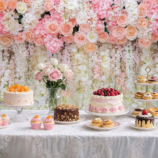 9x6ft Pink Rose Flower Wedding Photography Backdrop Spring Floral Photography Backdrop Valentine's Day Mother's Day Girl Birthday Baby Shower Wedding Bridal Party Banner Photo Booth Props Background