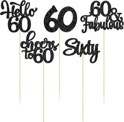 Gyufise 15Pcs 60th Birthday Centerpiece Sticks Sixty Happy 60th Table Flower Centerpieces Sticks Cheers to 60 Floral Decorations for 60th Birthday Party Centerpieces Supplies Black