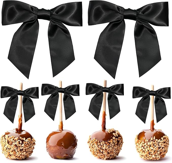 Black Satin Ribbon Twist Tie Bows 5 Inch Pre-Tied Black Gift Bows for Crafts, Treat Bags, Party Favors, Wedding, Baby Shower, Candy Apple, Christmas (36 Pack)