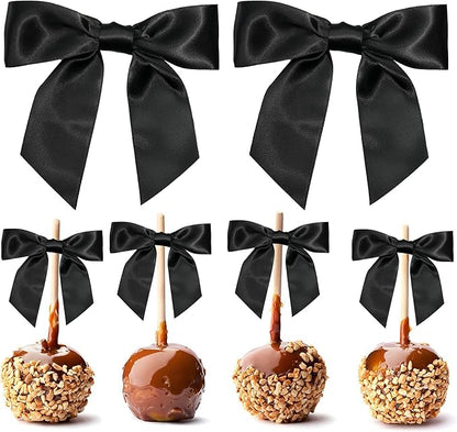 Black Satin Ribbon Twist Tie Bows 5 Inch Pre-Tied Black Gift Bows for Crafts, Treat Bags, Party Favors, Wedding, Baby Shower, Candy Apple, Christmas (36 Pack)