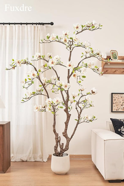 Artificial Magnolia Tree, 6.8FT Tall Fake Indoor Tree, Realistic Real Touch Leaves and Flowers Perfect for Indoor Decor, Living Room, Door, Office and Hotel Decor (White)