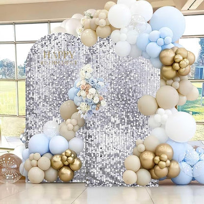 Fanqisi Big Payette Sequin Arch Covers: 7.2FT Arch Backdrop Cover Silver Shimmer Fabric Cover for Party Baby Shower Decorations