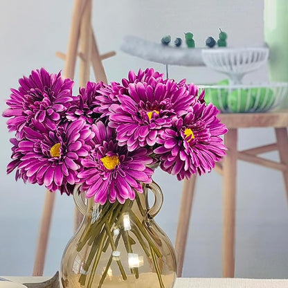 TOPIA Artificial African Daisies Flowers African Daisy Silk Flowers Artificial Gerbera Daisies Pack of 10 (Purple)