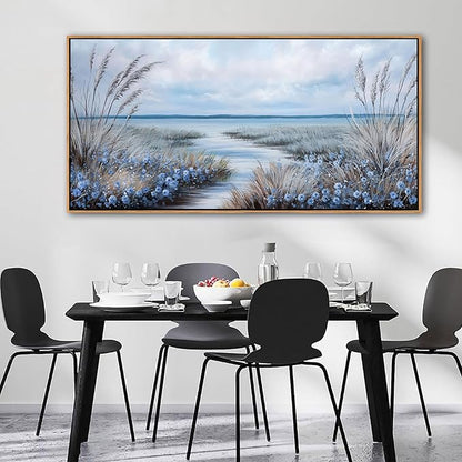 KLAKLA Beach Wall Art for Living Room 48x24 Inches Blue Ocean Wall Paintings Sea Wave Canvas Picture Artwork Modern Poster Bedroom Office Home Decor