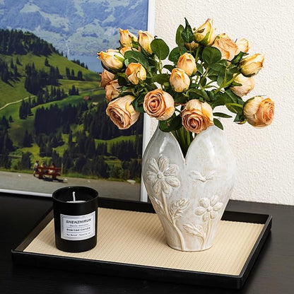 Wabi-Sabi Ceramic Vase, Nordic Minimalist Handmade Pottery for Fresh & Dried Flowers, Retro Glazed Decorative Centerpiece, Gift Box Packaging, 26cm Height