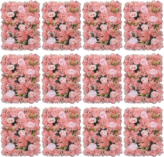 LOYALHEARTDY 12 Pack Artificial Flower Wall Panels 24" x 16" Flower Wall Panel Wall Backdrop Faux Hydrangea and Rose Flower Backdrop Panels for Flower Wall Decor Wedding Party Event Decoration