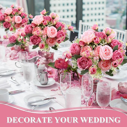 16 Bundles Artificial Peonies Silk Peonies Faux Flower Bouquet Fake Peony Flower Arrangements Table Centerpieces for Vase Wedding Party Boho Home Office Decoration Bulk (Rose Red, Pink)