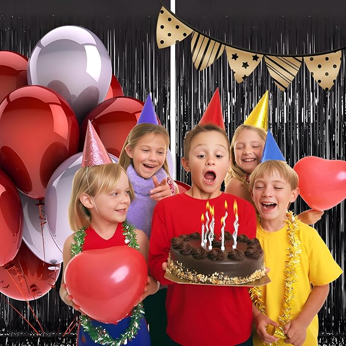 Keyali 2 Pack 3.3 * 8.3 ft Foil Curtain Metallic Tinsel Fringe Curtains Photo Booth Props Backdrop for Birthday Wedding Engagement Baby Shower Christmas Holiday Celebration Partyl,Black