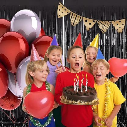 Keyali 2 Pack 3.3 * 8.3 ft Foil Curtain Metallic Tinsel Fringe Curtains Photo Booth Props Backdrop for Birthday Wedding Engagement Baby Shower Christmas Holiday Celebration Partyl,Black
