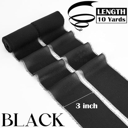 MEEDEE Black Chiffon Ribbon 3 Inch Frayed Ribbon Chiffon Silk Ribbons Black Fringe Wide Chiffon Ribbons for Crafts, Flower Bouquet, Wedding Favors Wrapping (2 Rolls 10 Yards)