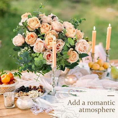 Zeyune 16 Bunches 12 Inch Artificial Mini Rose Bouquet 160 Heads Bridal Flower Bouquets Fake Silk Rose Bulk for Wedding Bridal Shower Christmas Home Office Garden Decoration(Champagne)