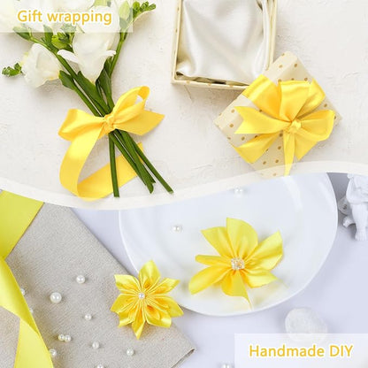 NESCCI 100 Yards Ribbon,1-1/2 Inch Yellow Satin Ribbon,Single Face Satin Ribbons,Perfect for Gift Wrapping,Wedding Decoration,Handmade Bows,Wrapping Bouquet and More
