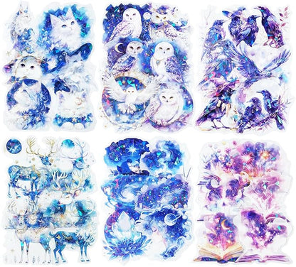 Magical PET Sticker Set, 60Pcs Fantasy Holographic Stickers for Scrapbooking, Journaling, DIY Crafts, and Collage Supplies