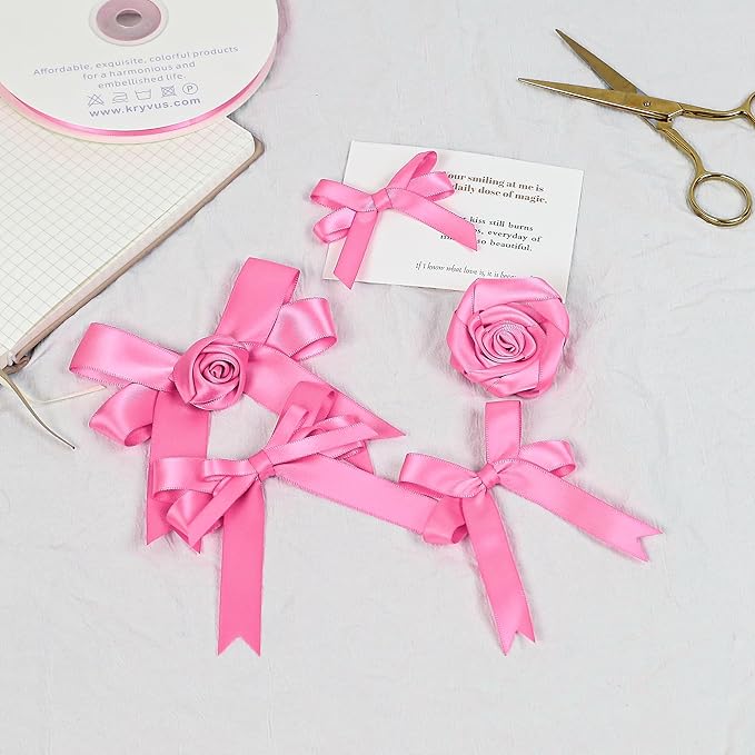 Hot Pink Satin Ribbon, Double Faced 1/2 Inch X 25 Yards Hot Pink Ribbon, Premium Satin Ribbon for Gift Wrapping, Crafts, Hair Bow Making, Sewing, Flower Bouquet, Wedding Party Decor