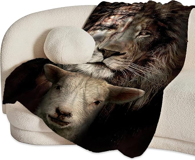 Christian Jesus Lion and Lamb Throw Blanket - Religious Gifts and Decor for Men Women Adults - Soft Warm Cozy Fleece for Couch Sofa Bed 80"x60"