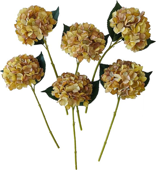 Yellow Hydrangea Artificial Flowers,10 Pcs Yellow Faux Hydrangea Flowers,Artificial Hydrangeas Flowers with Stems,Fake Hydrangeas,Silk Hydrangeas Flowers with Stems for Home Decor