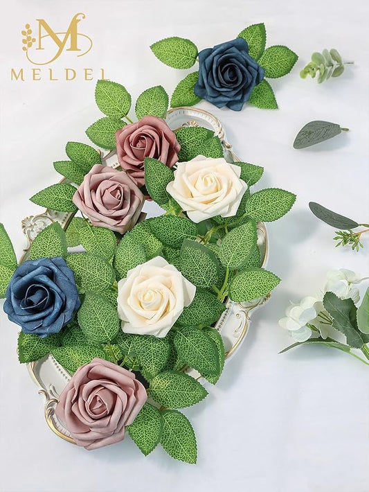 Meldel Artificial Flower 100pcs Real Touch Dusty Pink Rose Fake Foam Roses with Stems for DIY Wedding Bouquets Gifts Bulk Crafts Faux Floral Centerpieces Arrangements Home Party Tables Decorations