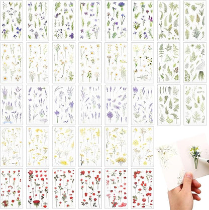Angoily Vintage Floral Stickers Pet Transparent Flower Decals for Scrapbooking Journals Crafts Planner Decoration with Diverse Botanical Designs