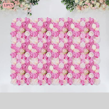 12 Pcs White Flower Wall Flowers Backdrop Artificial Flower for Backdrop Flowers Decoration 3D Floral Panels for Wall Decor Home Party Wedding Room Decoration (38x38cm/Deep Pink+White)