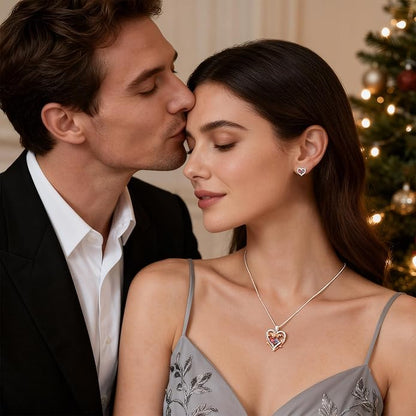 Iefil Rose Heart Double Birthstone Necklace Gifts for Wife Her Mom Women, Birthstone Jewelry Gemstone Birthday Gifts for Girlfriend Grandma Her Wife Women