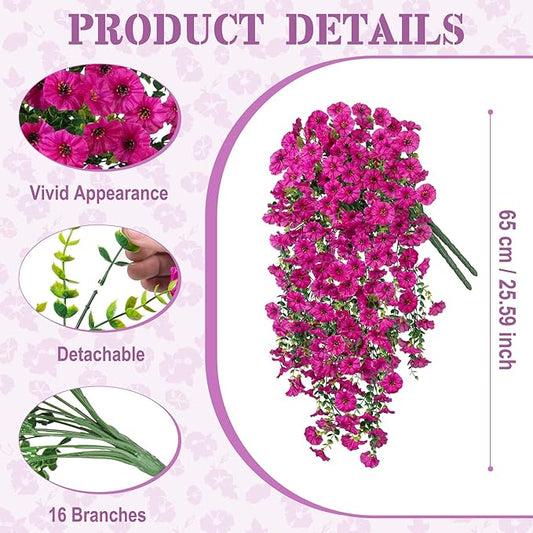 Artificial Hanging Flowers for Outdoor, 2pcs Fake Plants Long Vine Morning Glory Eucalyptus, UV Resistant Realistic Faux Greenery Indoor Outside Patio Porch Garden Spring Summer Decor, Light Purple