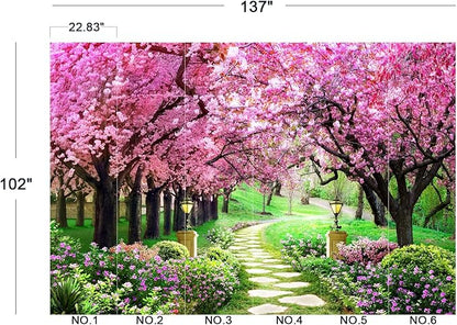 Cliouar-Pink Cherry Tree Flower Wall Mural Wallpaper Peel and Stick 137" x 102"