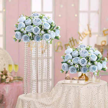 ASTRYAS 12Pcs Blue Artificial Flowers, Fake Peonies Silk Peony Faux Flowers for Decoration DIY Bridal Bouquet Centerpiece Table Wedding Party Home Decor Floral Arrangement(Blue)