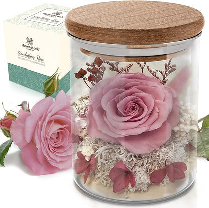 Pink Rose in a Glass Dome - Premium Real Roses That Last a Year or More - Mother's Day Unique Gifts for Her Preserved Roses - Forever Flower Decor Preserved Flowers - Eternal Rose Display