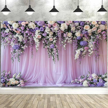 12x10ft Purple Lavender Floral Bridal Backdrop Wedding Flower Photography Backdrop for Girl Portrait Baby Shower Birthday Party Decor Banner Mother's Day Party Wall Backdrop Studio Photo Backgrounds