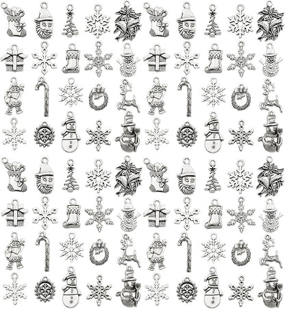 WOCRAFT 60pcs Antique Silver Christmas Bracelet Charms for Jewelry Making Sets DIY Necklace Bracelet Keychain Crafting Charms Kit Craft Supplies (SN825)