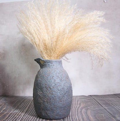 7IN Rustic Ceramic Vase Vintage Farmhouse Style Decor, Kettle Clay Wabi Sabi Vases for Farmhouse Home Decor, Decor Living Room, Table, Shelf(Black)