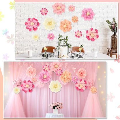 MotiMind 12 Pcs Large Colorful Tissue Paper Flowers 20" 10'' Giant Fiesta Paper Flowers Mexican Pom for Carnival Party Wall Backdrop Decoration Wedding Birthday (Gradient Pink)