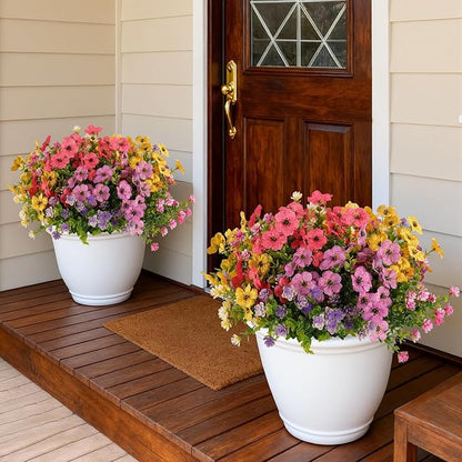 12 Bundles Artificial Flowers for Outdoor,UV Resistant Silk Daisy&Plastic Fake Flowers,Realistic Faux Plants for Spring Decor,Porch,Patio,Garden,Window Box(Mixed)