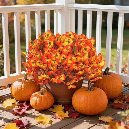 Artificial Flowers Fake Fall Plants for Outside Winter Chrsitmas Decoration, 12 Bundles Silk Fall Mums with Eucalyptus Leaves Fake Plants for Autumn Porch and Home Patio Yard Weeding Decor