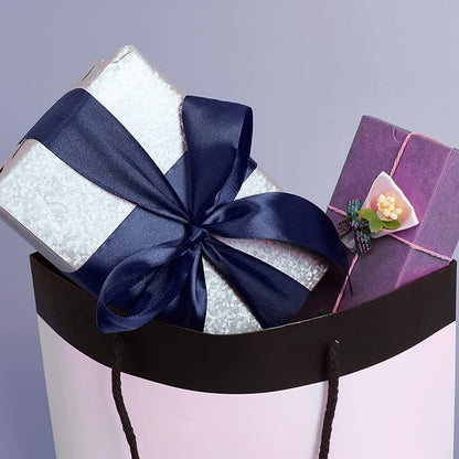 LIUYAXI Navy Blue Double Faced Satin Ribbon, 3/8" X Continuous 25 Yards, Ribbons Perfect for Gift Wrapping Bows Bouquet Wedding Decor DIY Craft and More