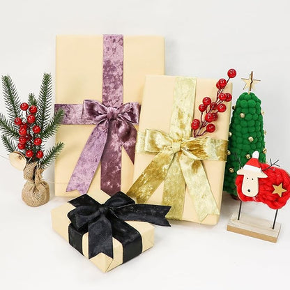 Velvet Ribbon Gold 1-1/2 inch Wide Double-Sided Glossy Fabric Ribbons for Christmas Tree Decor Gift Wrapping Flower Bouquet DIY Crafts 10Yd