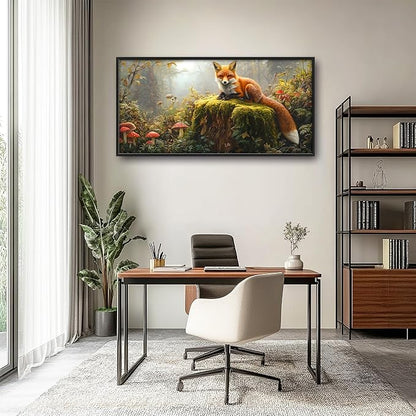 Forest Fox Large Wall Art Framed Rustic Wall Decor for Living Room Fox Mushroom Pictures Oversized Canvas Print Painting Modern Extra Large Framed Artwork for Bedroom Office 60"x30"