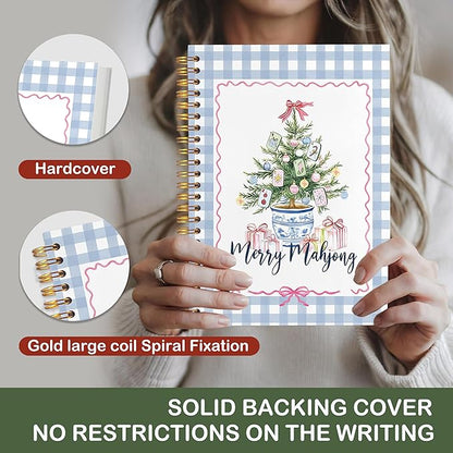 VIIJJUE Merry Mahjong Chinoiserie Christmas Tree Notebook Journal, Blue and White Christmas Journal, Xmas Checkered Holiday Hardcover Spiral Notebooks, 5.5x8.3 Inch