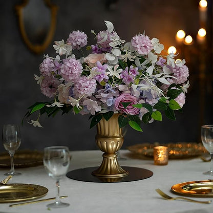 Sziqiqi Gold Flower Arrangements Vase for Wedding Table Centerpiece - 9in Metal Planter Vase Pot for Artificial Real Flower Small Trumpet Plant Urn for Garden